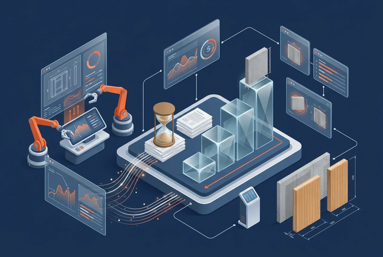 Isometrische visualisatie van een businesscase voor engineeringautomatisering met uren, doorlooptijd en investering in kaart gebracht