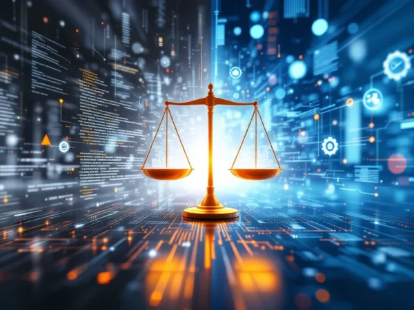 Vergelijking van chaotische traditionele softwareontwikkeling versus gestroomlijnde AI-geassisteerde ontwikkeling met kwaliteit-snelheid weegschaal